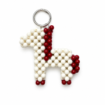 Ivory and cherry-red beaded horse bag charm with silver key ring