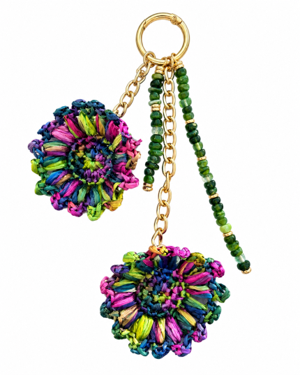 Handmade multicolour raffia sunflower bag charm