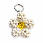 Ivory and yellow beaded daisy bag charm with silver key ring