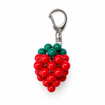 Handmade red strawberry keychain with green acrylic beads