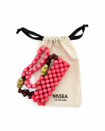 Berry Bloom wooden bead cup carrier presented with a Nissea handmade cotton pouch